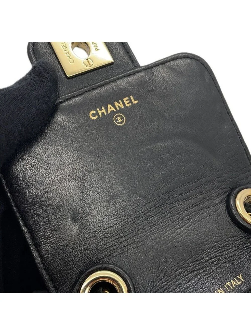 Chanel Chain Phone Case Quilted CC Logo Lambskin Bag Black